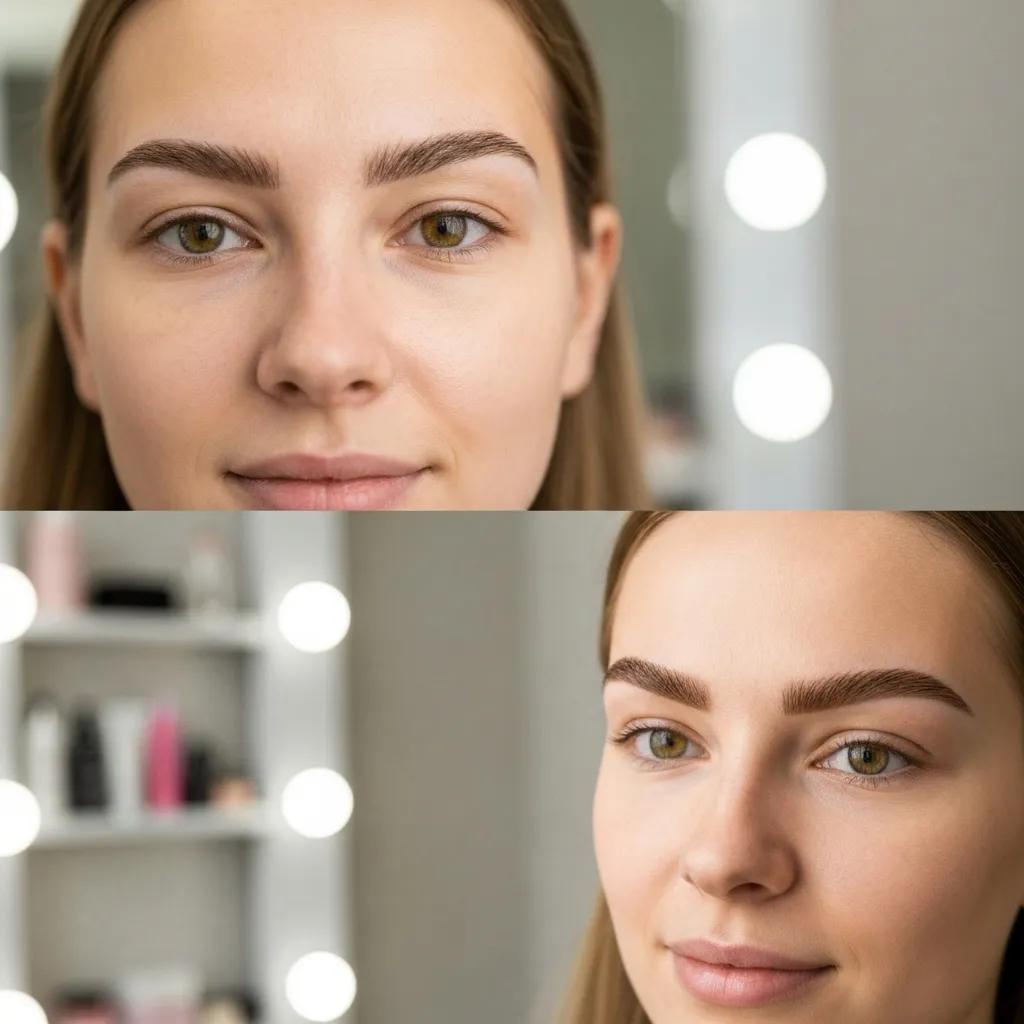 Close-up of eyebrows before and after threading, showcasing precision and natural shape