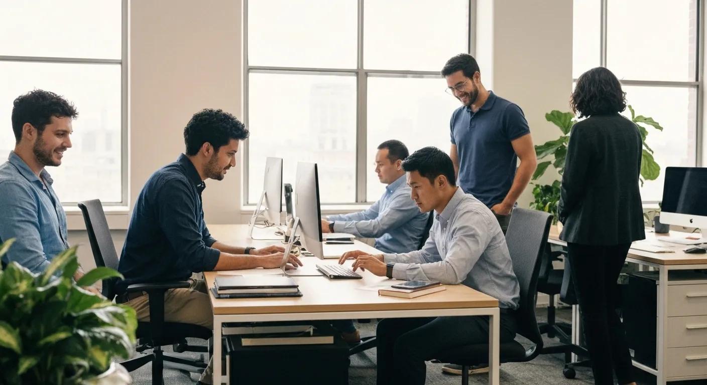 A marketing team actively using automation tools within a collaborative Sydney workspace