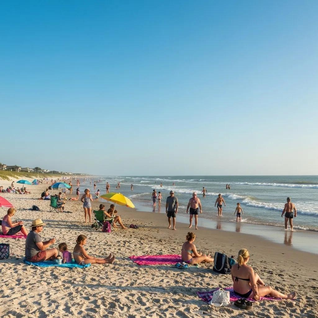 Family enjoying a beach vacation in Rockport, Texas, with a beach house and clear waters