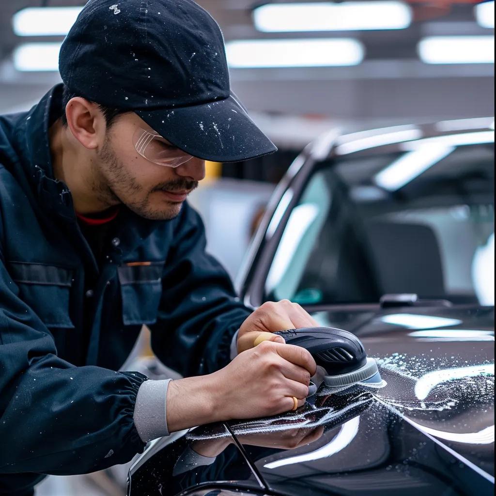 Our expert technician meticulously performing paint correction on a car, a key service in our professional detailing to restore showroom shine. Our expert technician meticulously performing paint correction on a car, a key service in our professional detailing to restore showroom shine.