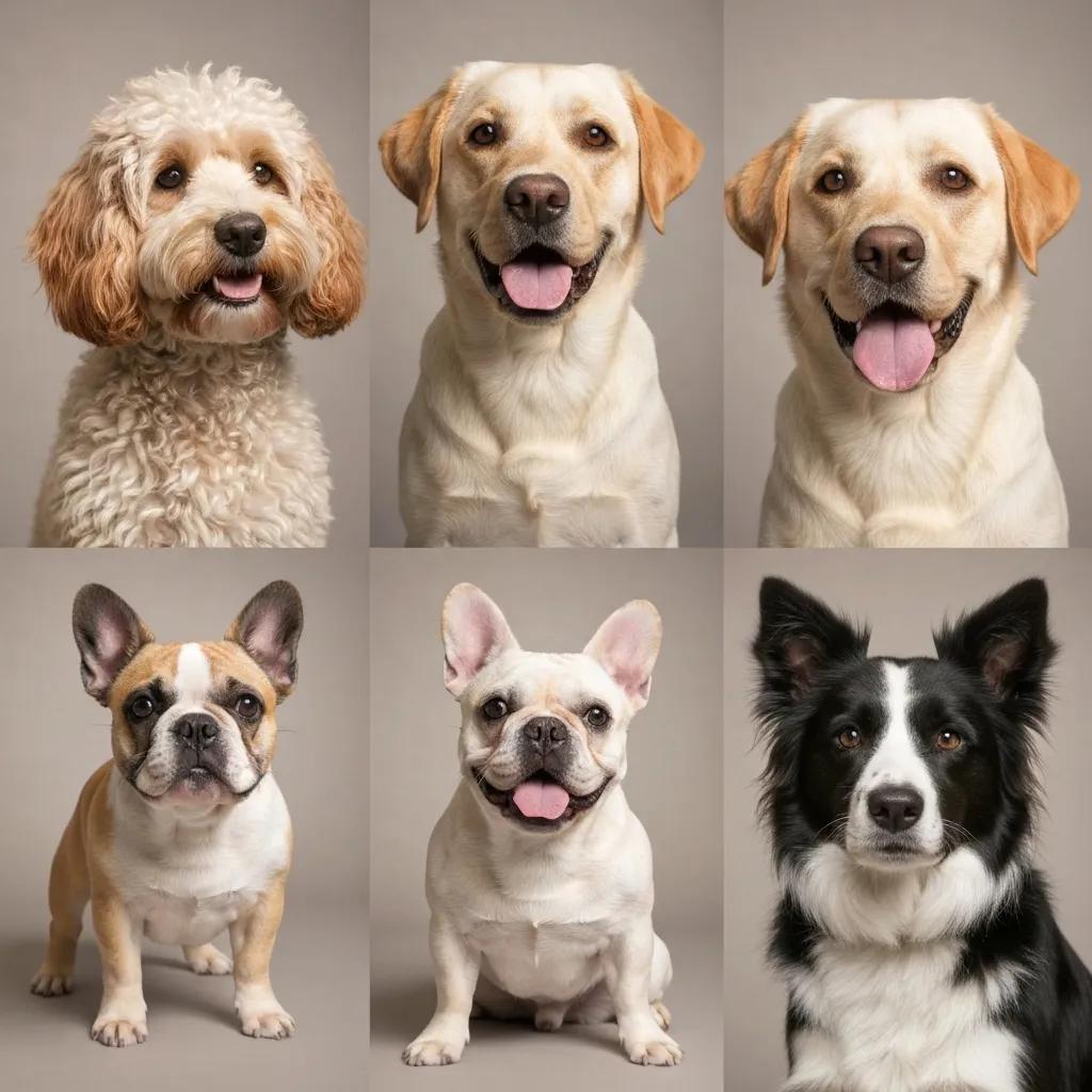A collage of popular dog breeds available in Queensland, including Cavoodle, Labrador Retriever, French Bulldog, and Border Collie