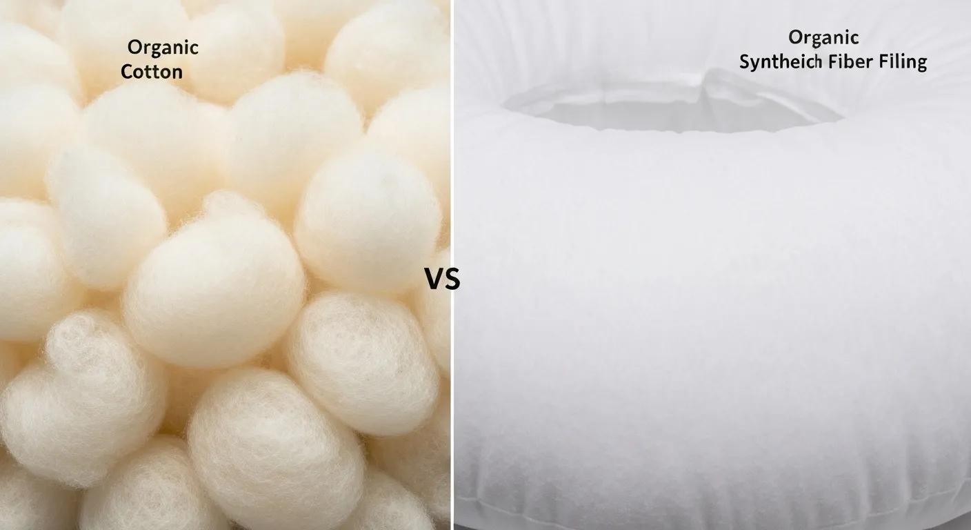 Close-up of nursing pillow fillings, showcasing organic and synthetic materials for comparison