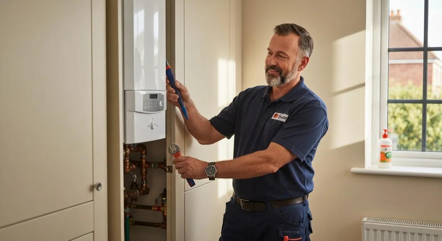 Gas Safe registered engineer installing a boiler in a Cardiff home