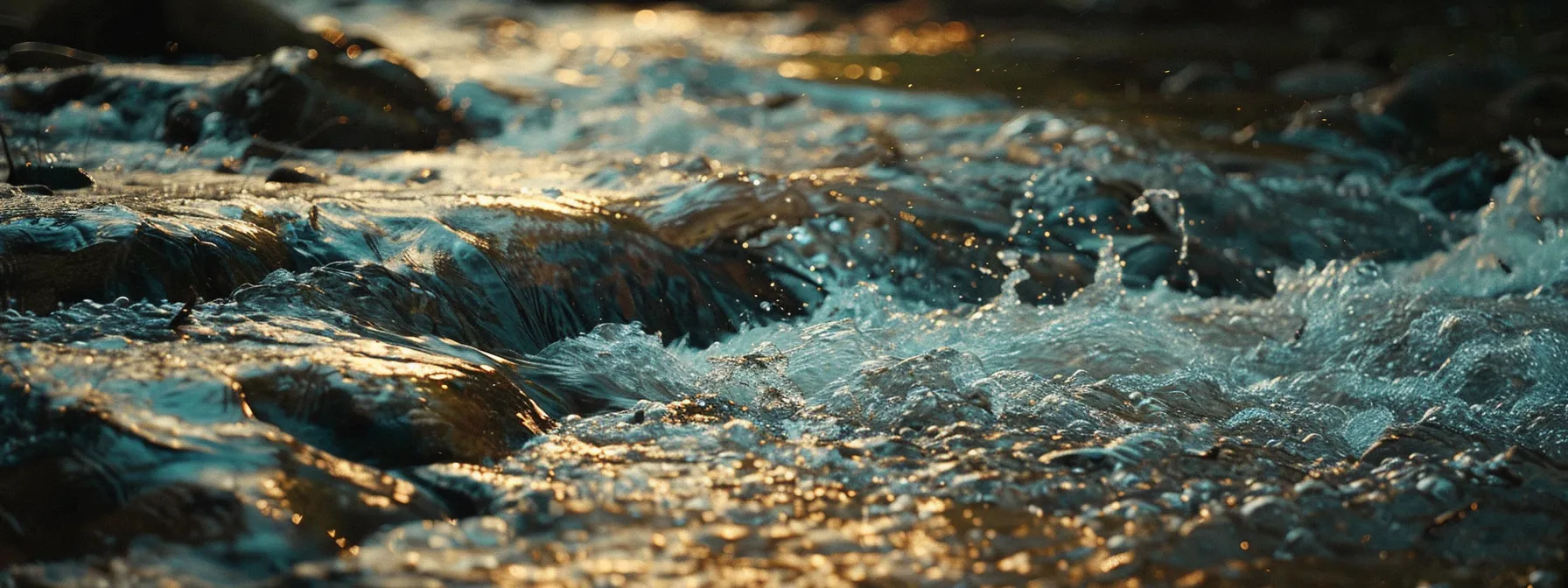 a river flowing rapidly with debris scattered throughout the water.