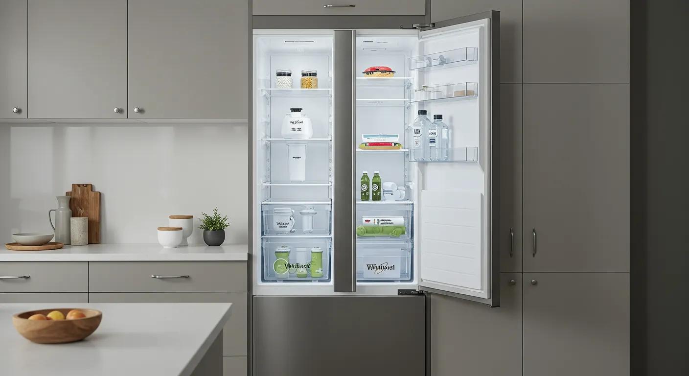 a sleek, modern kitchen setting showcases a stylish whirlpool refrigerator with an open door, featuring neatly organized filters on the shelves, highlighting the importance of selecting the right water filtration system. a sleek, modern kitchen setting showcases a stylish whirlpool refrigerator with an open door, featuring neatly organized filters on the shelves, highlighting the importance of selecting the right water filtration system.