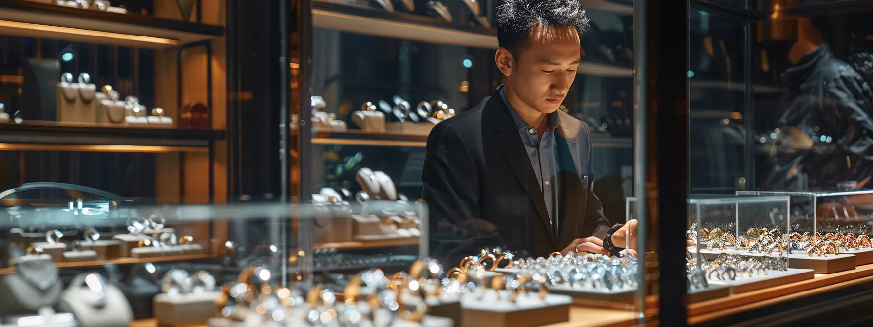 a jeweler displaying an array of gleaming metals, offering personalized advice on selecting the perfect wedding ring.