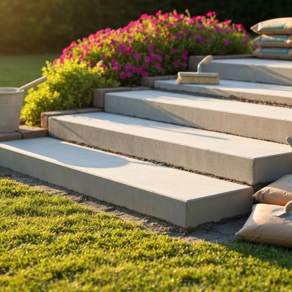 Freshly repaired concrete steps demonstrating effective restoration techniques