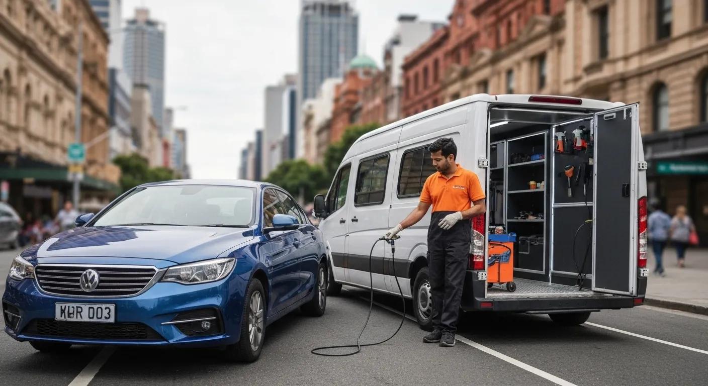 Mobile car detailing van in Sydney with technician servicing a vehicle