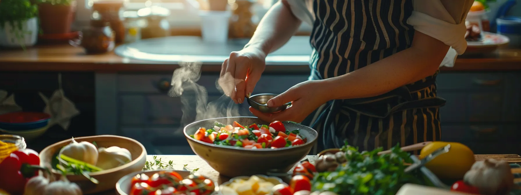 a person carefully measuring out ingredients for a balanced meal.