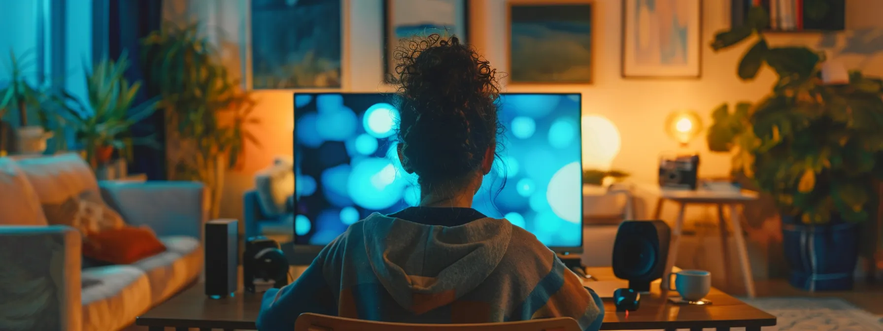 a person sitting in front of a computer, scrolling through various online mindfulness courses.