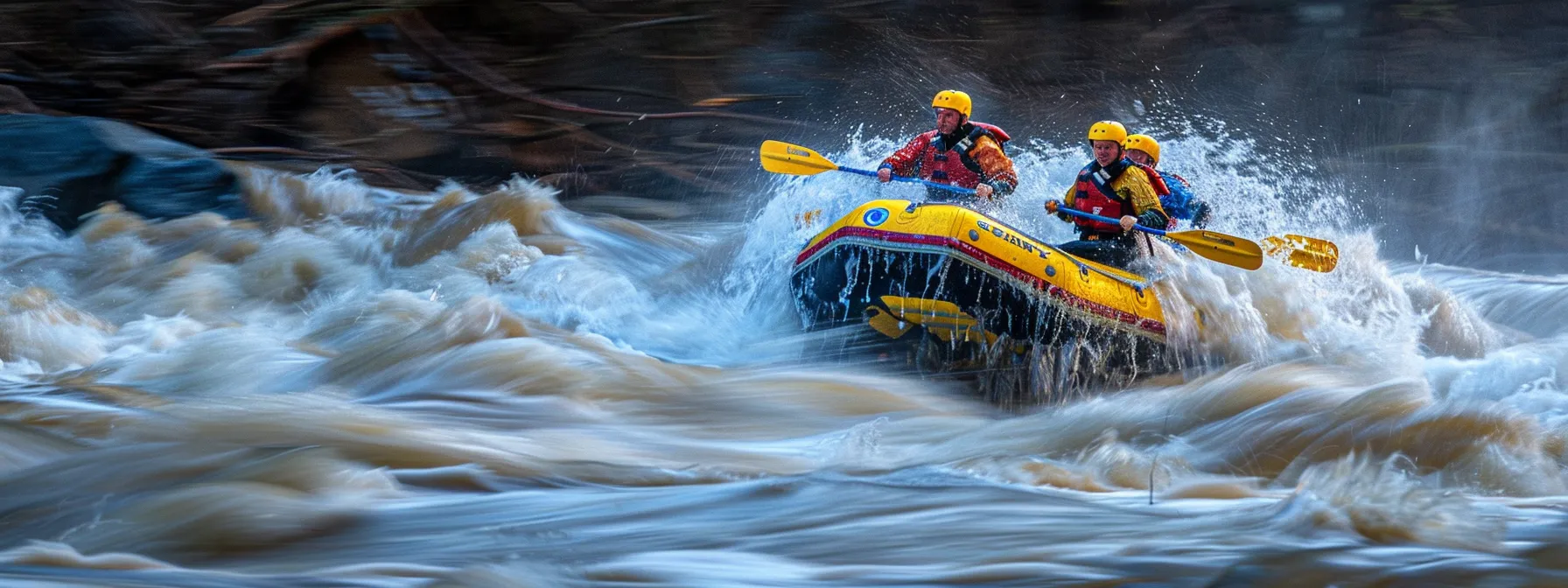 rafters maneuvering down churning rapids on the middle ocoee river.