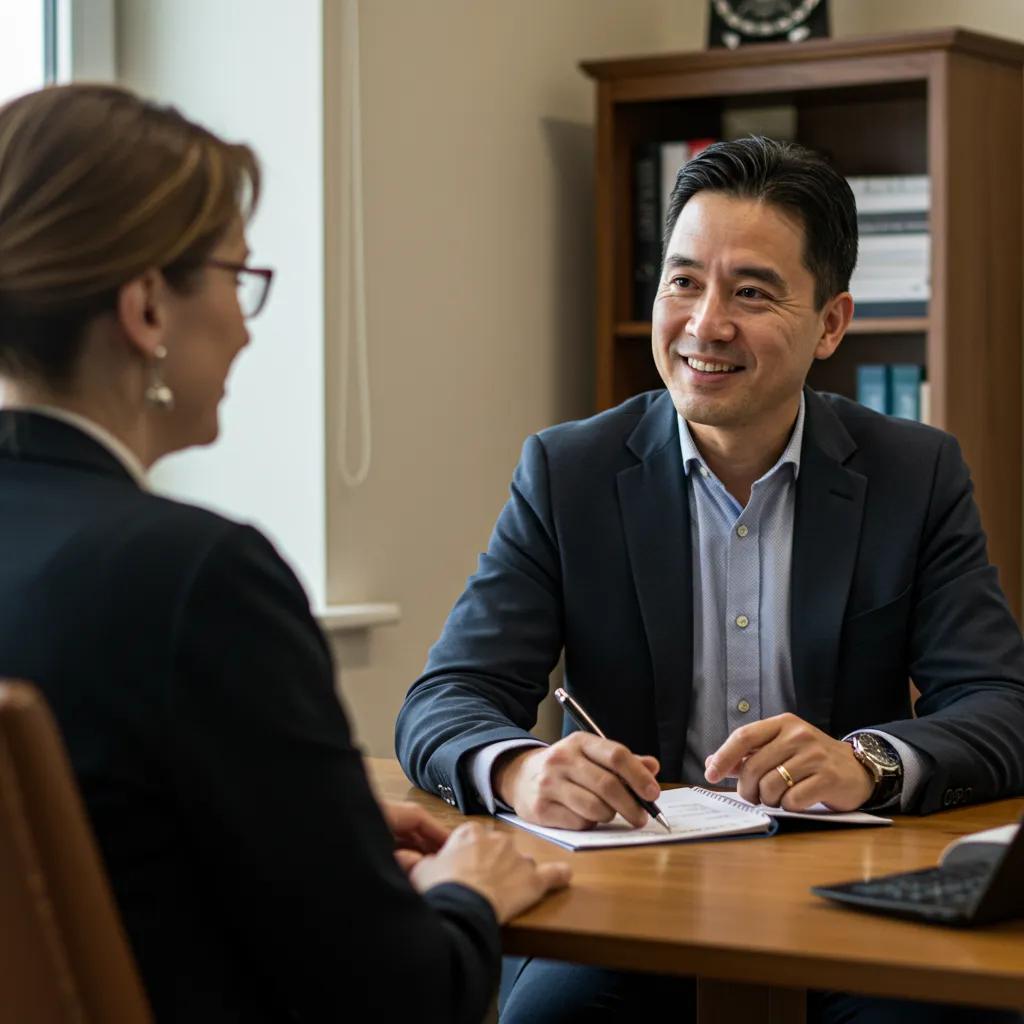 A friendly stockbroker consulting with a client in a comfortable office, highlighting the value of local investment guidance A friendly stockbroker consulting with a client in a comfortable office, highlighting the value of local investment guidance