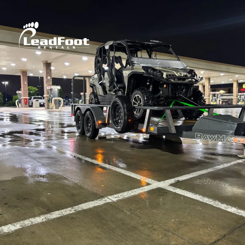 Leadfoot Rentals Utility Trailer towing a UTV