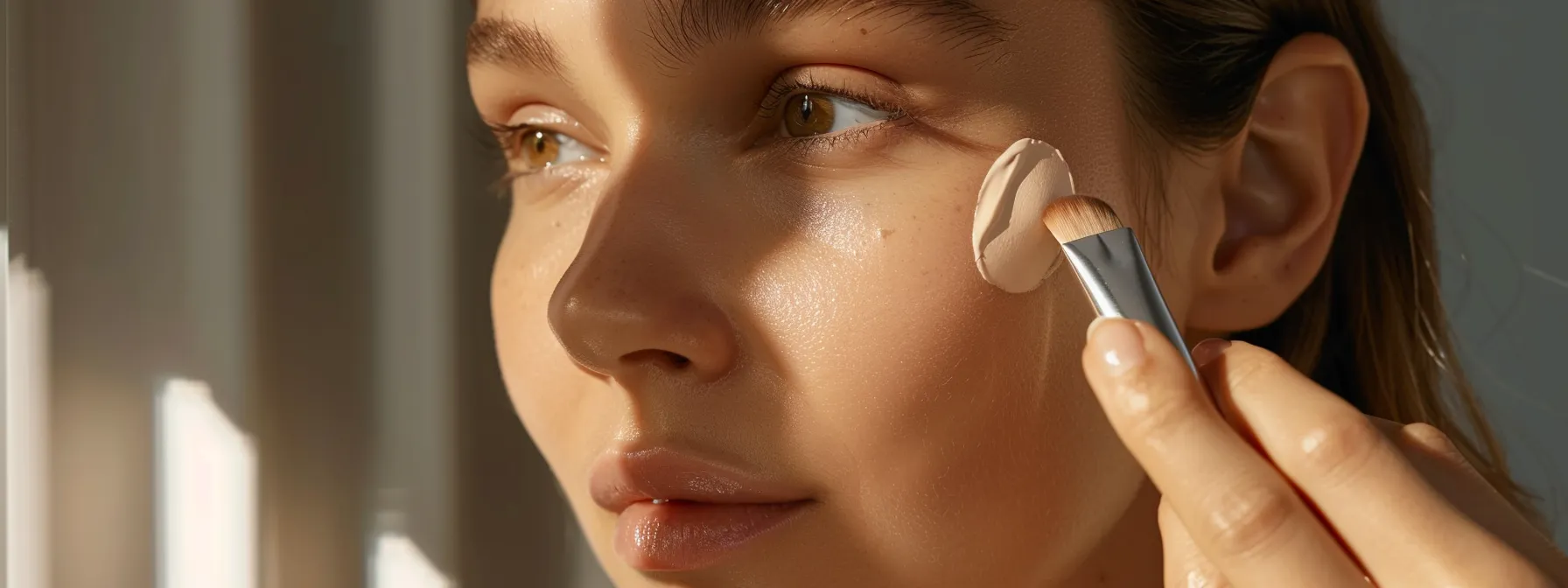 a woman applying a hydrating concealer to her face, with a radiant and smooth complexion.