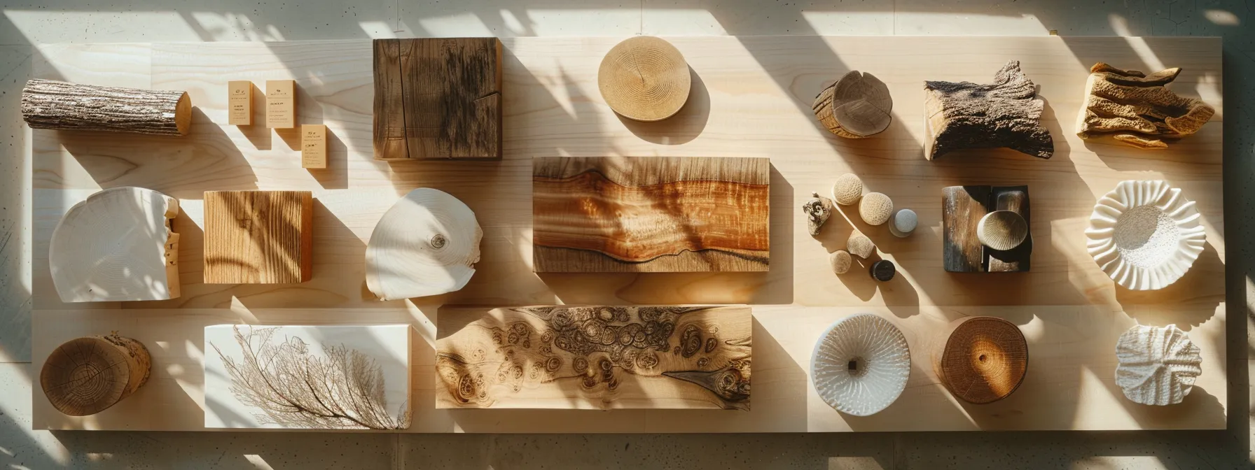 a variety of different types of wood displayed on a table for choosing the perfect one for a ring.