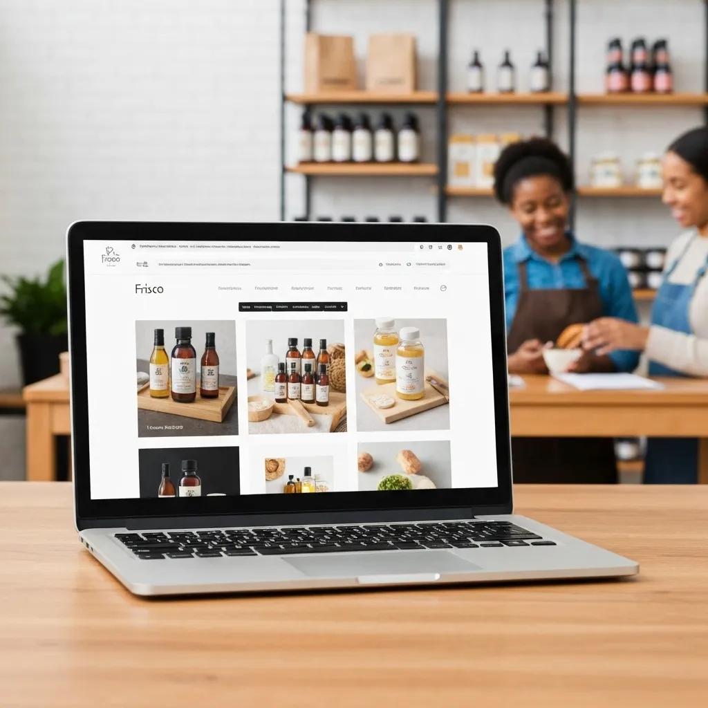E-commerce website showcasing local Frisco products on a laptop screen