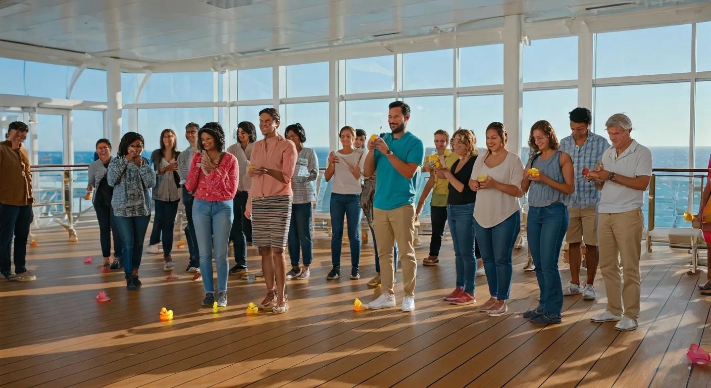 Cruise passengers engaging in the fun of cruise ducking, showcasing community interaction and excitement