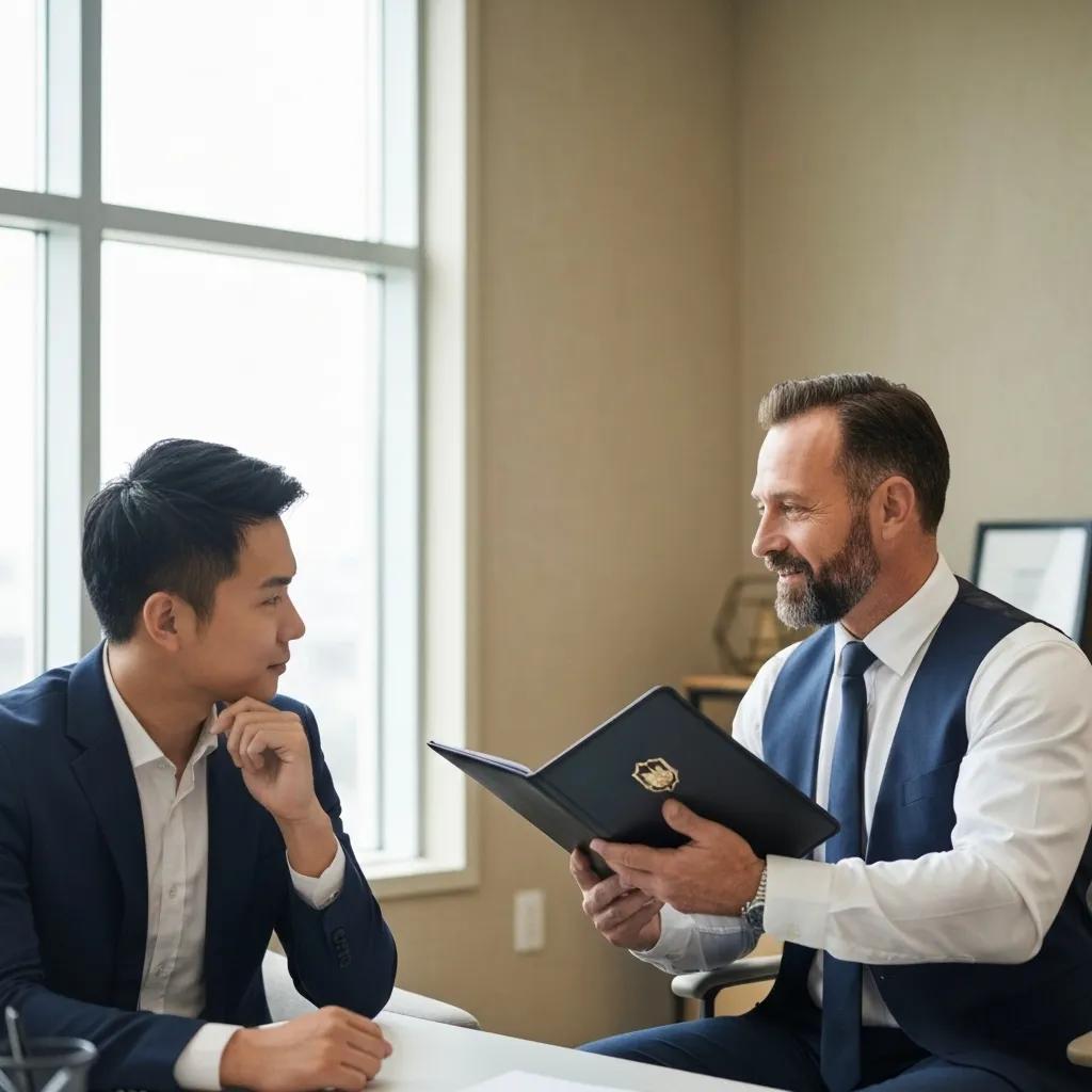 Client consulting with a private investigator in a modern office