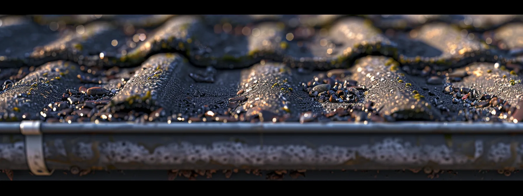 gutters filled with dark granules, indicating shingle deterioration.