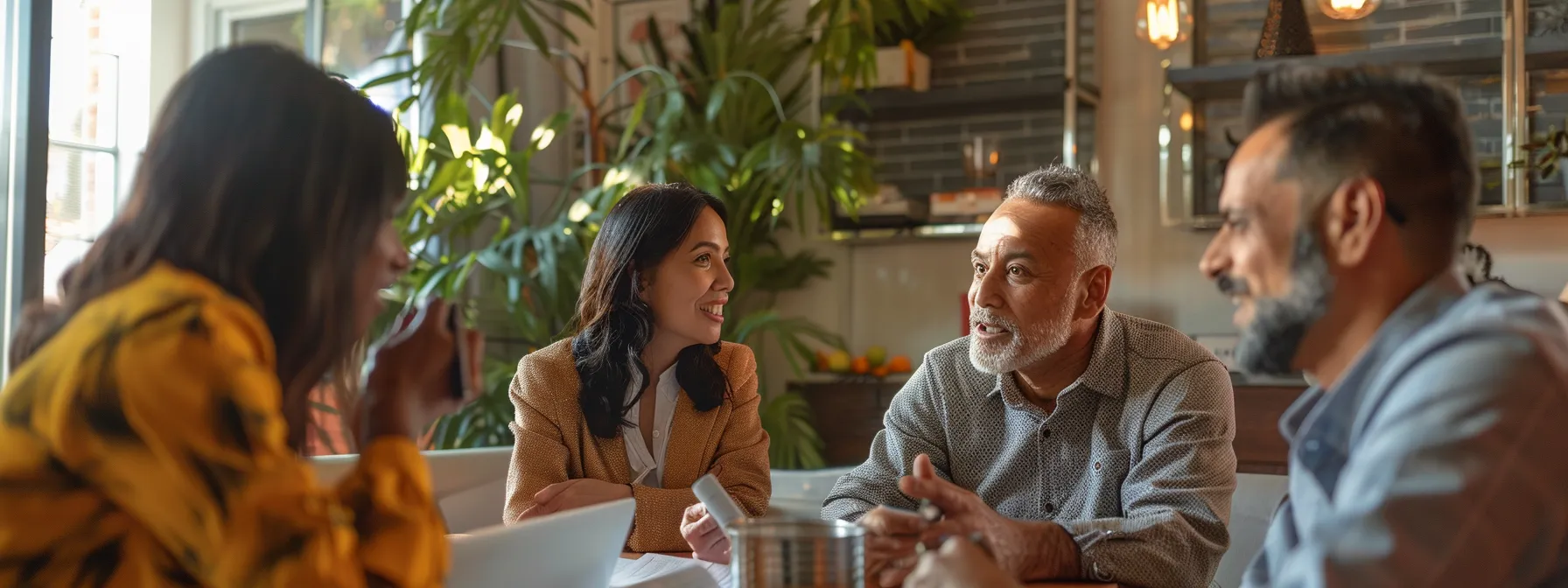 a diverse and professional team discussing strategies and solutions to help clients with their mobile home equity, mortgage assistance, interest rate solutions, and deductible clarifications.