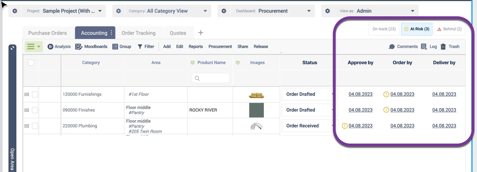  Fohlio lead time schedule view