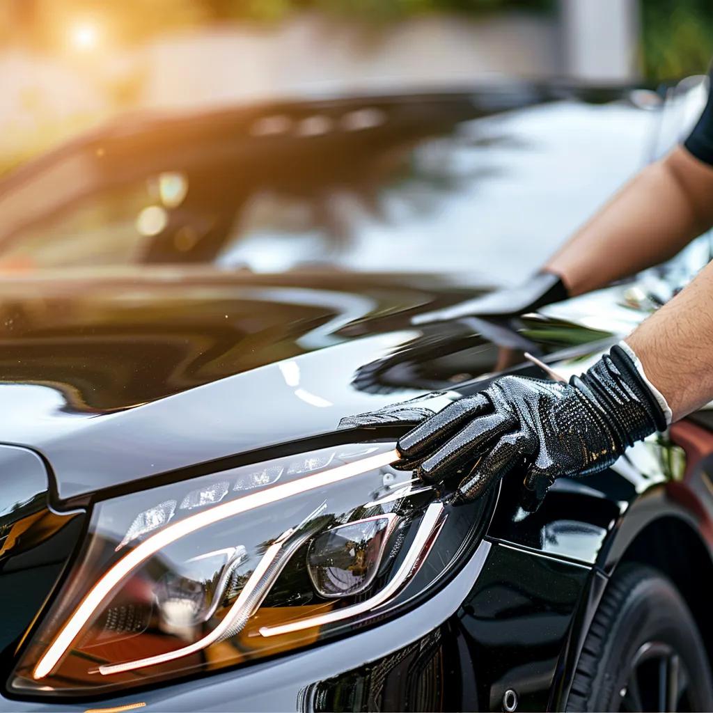 A WashCar SG professional meticulously applying a ceramic coating to a vehicle, ensuring superior humidity protection