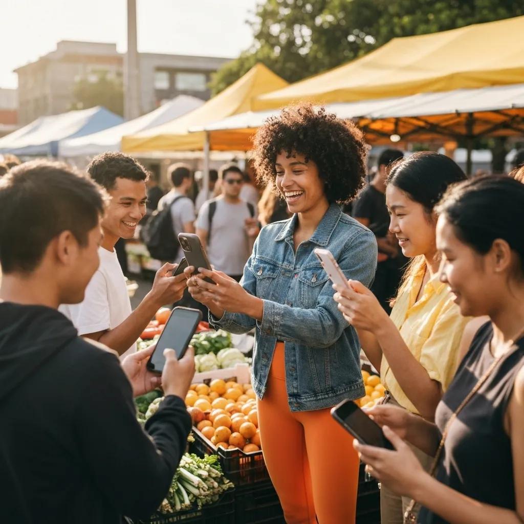 An Australian influencer interacting authentically with their followers in an outdoor setting, demonstrating social media engagement