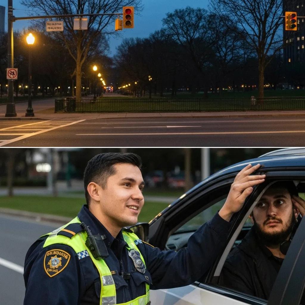 Police officer conducting a DUI traffic stop at night