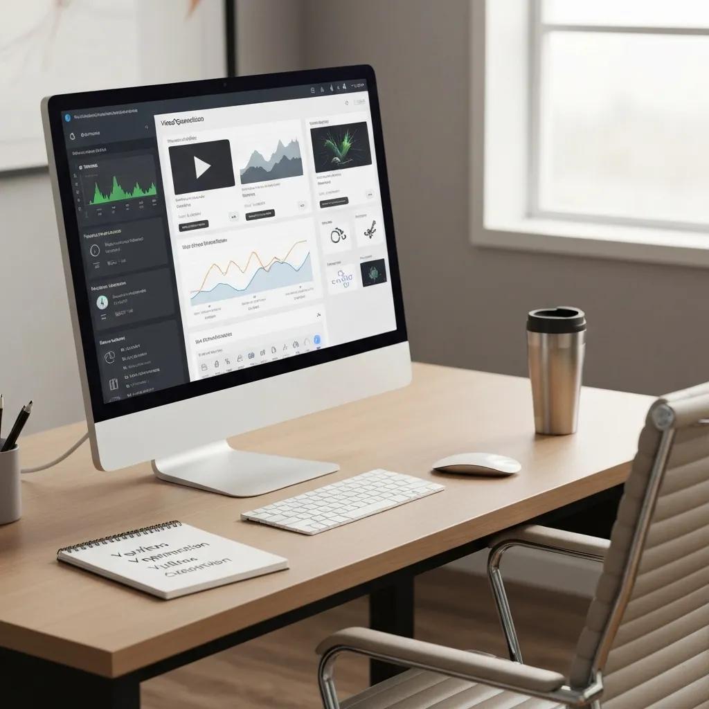 Workspace with video optimization tools on a computer screen, emphasizing best practices for video SEO