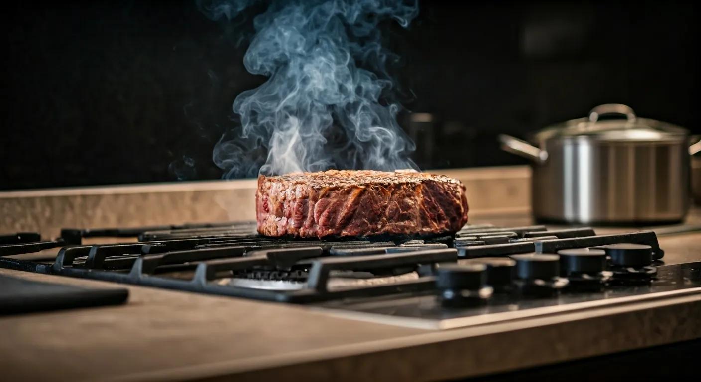 a sleek, modern kitchen showcases a sizzling grass-fed beef steak expertly grilled on a high-end stovetop, capturing the essence of culinary precision and the art of retaining nutritious quality. a sleek, modern kitchen showcases a sizzling grass-fed beef steak expertly grilled on a high-end stovetop, capturing the essence of culinary precision and the art of retaining nutritious quality.