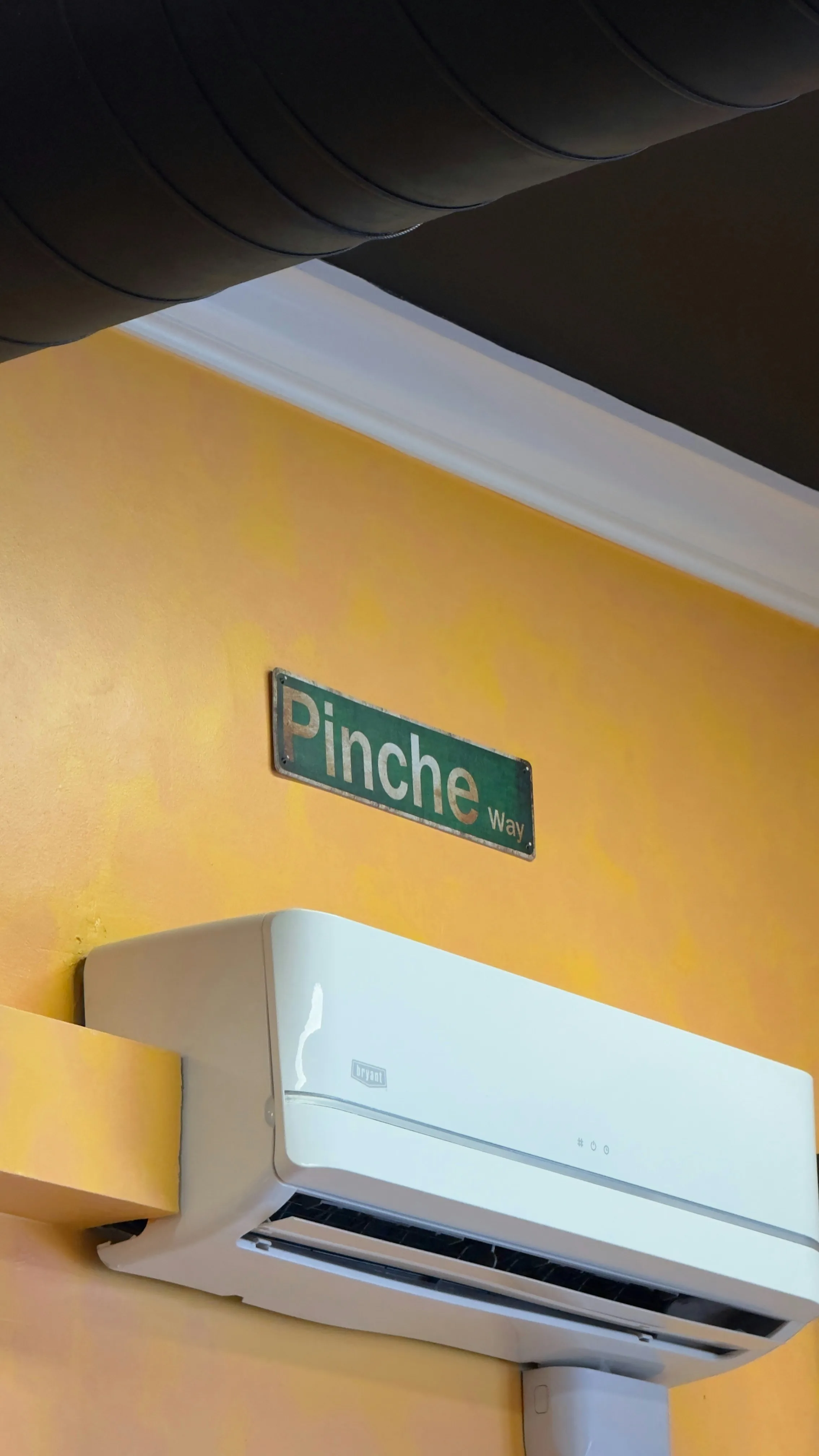 Air conditioning unit mounted on a wall with a street sign in the background, highlighting the importance of noticing signs of potential issues before they lead to expensive repairs. Air conditioning unit mounted on a wall with a street sign in the background, highlighting the importance of noticing signs of potential issues before they lead to expensive repairs.