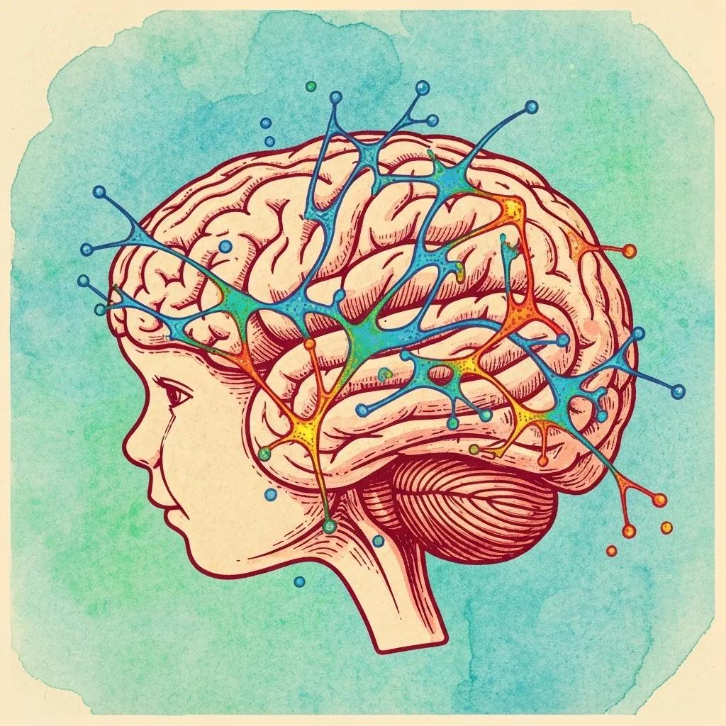 An artistic representation of a brain showcasing dynamic neural pathways, symbolizing the concept of neuroplasticity in the context of autism therapy.