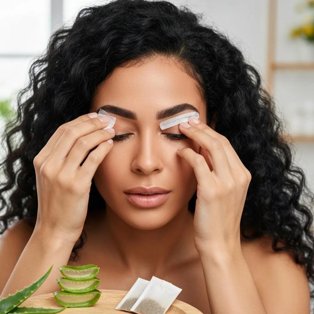 Person applying a cold compress to eyebrows after threading, highlighting aftercare importance