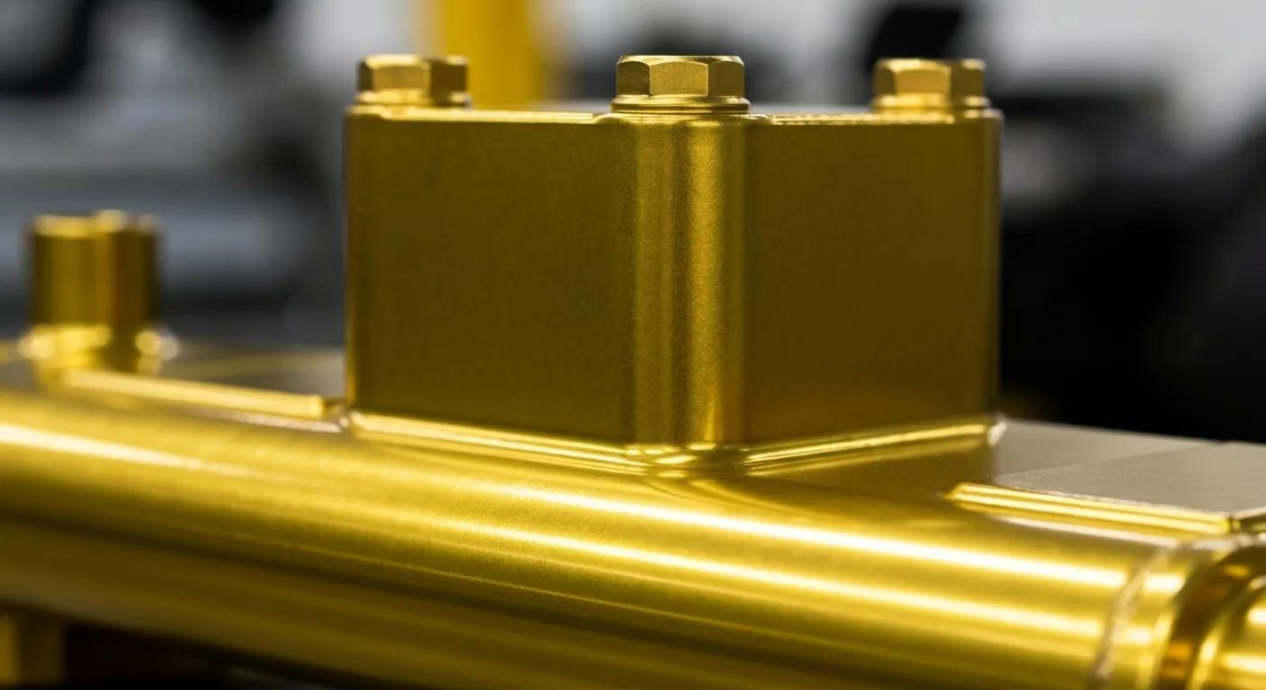 A close-up view of a gold-plated automotive part, demonstrating its resilience in challenging environments