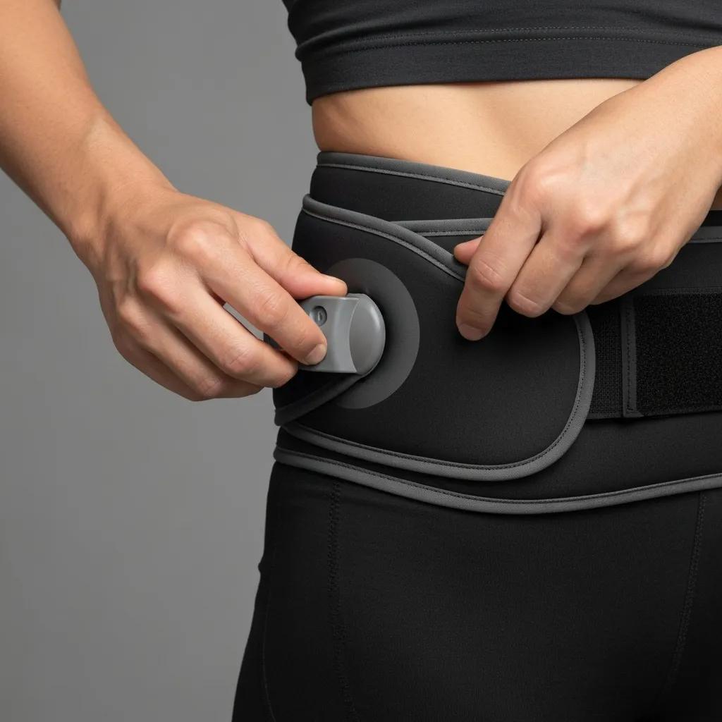 Close-up of hands adjusting the WellHealthis™ 360 Belt, demonstrating proper usage and inflation