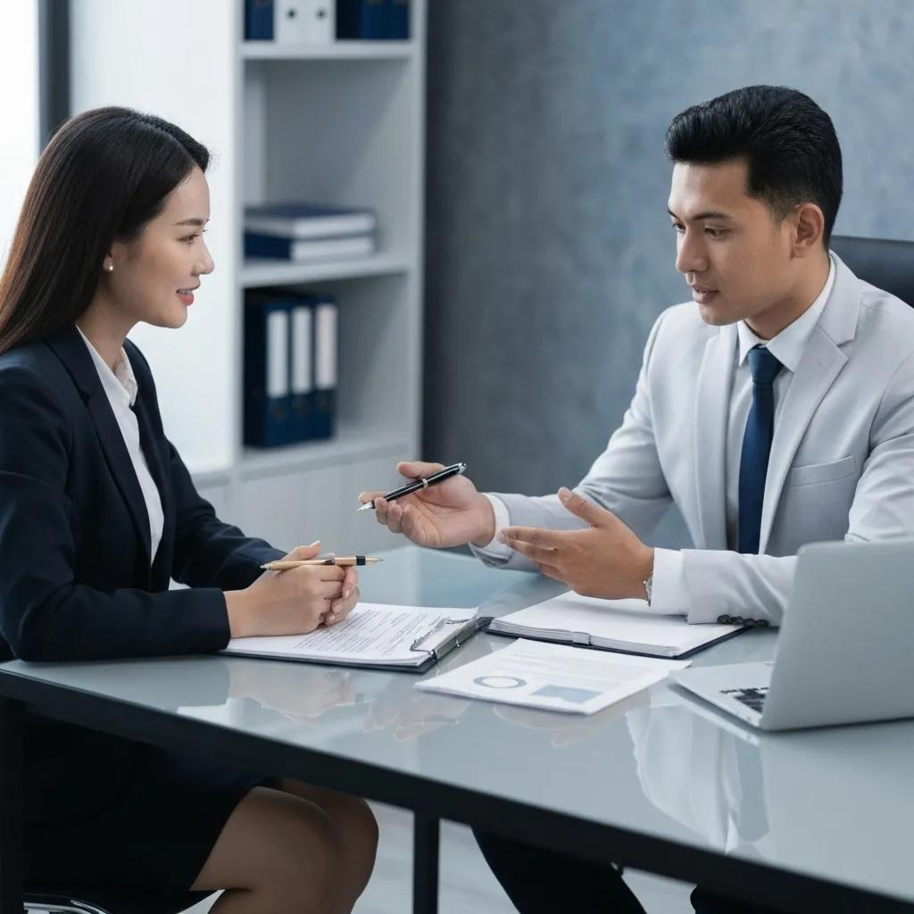 Persona consultando con un representante bancario sobre la eliminaci&oacute;n de un cotitular de una cuenta bancaria