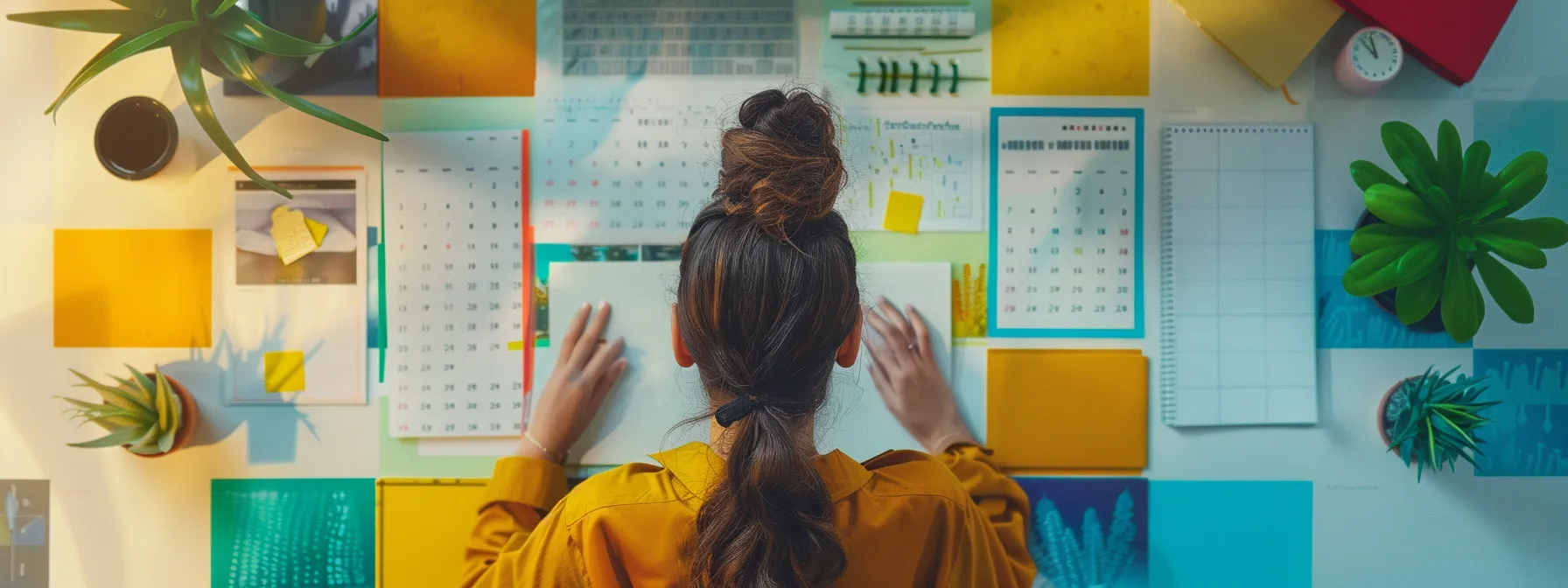 a person surrounded by various june 2025 calendar templates, comparing colorful monthly layouts against sleek weekly views with extra features, to find the perfect organizational tool.