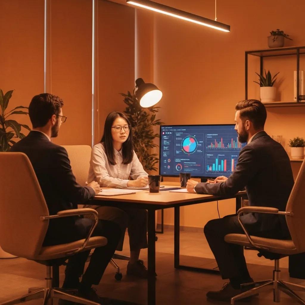 Team collaborating on risk management analytics in a modern office
