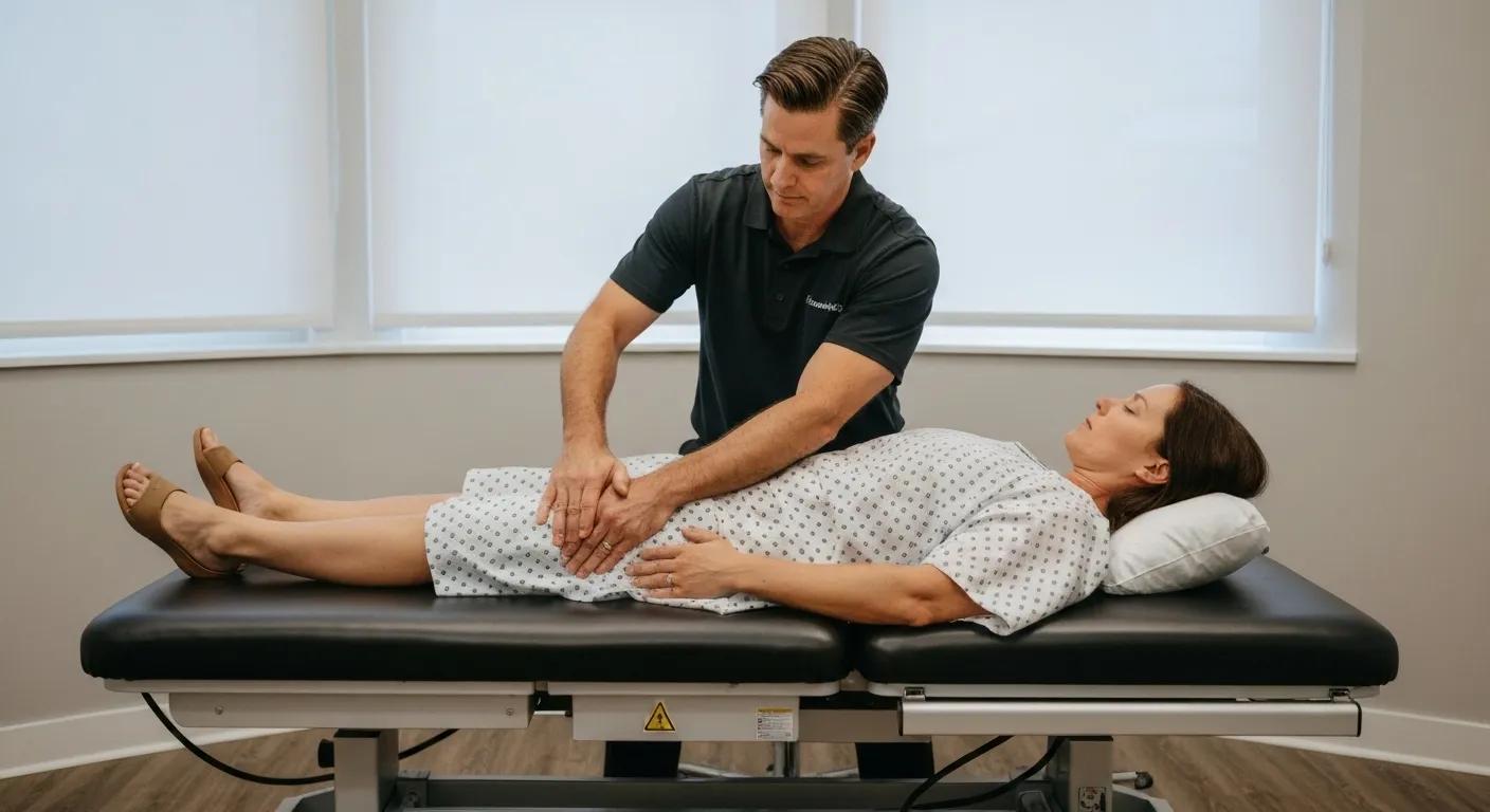Chiropractor performing spinal decompression therapy on a patient