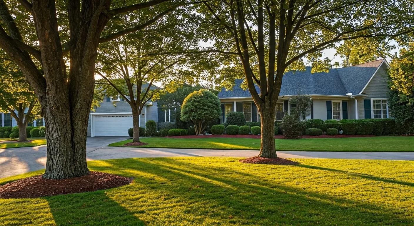Well-landscaped property with trimmed trees enhancing curb appeal and property value