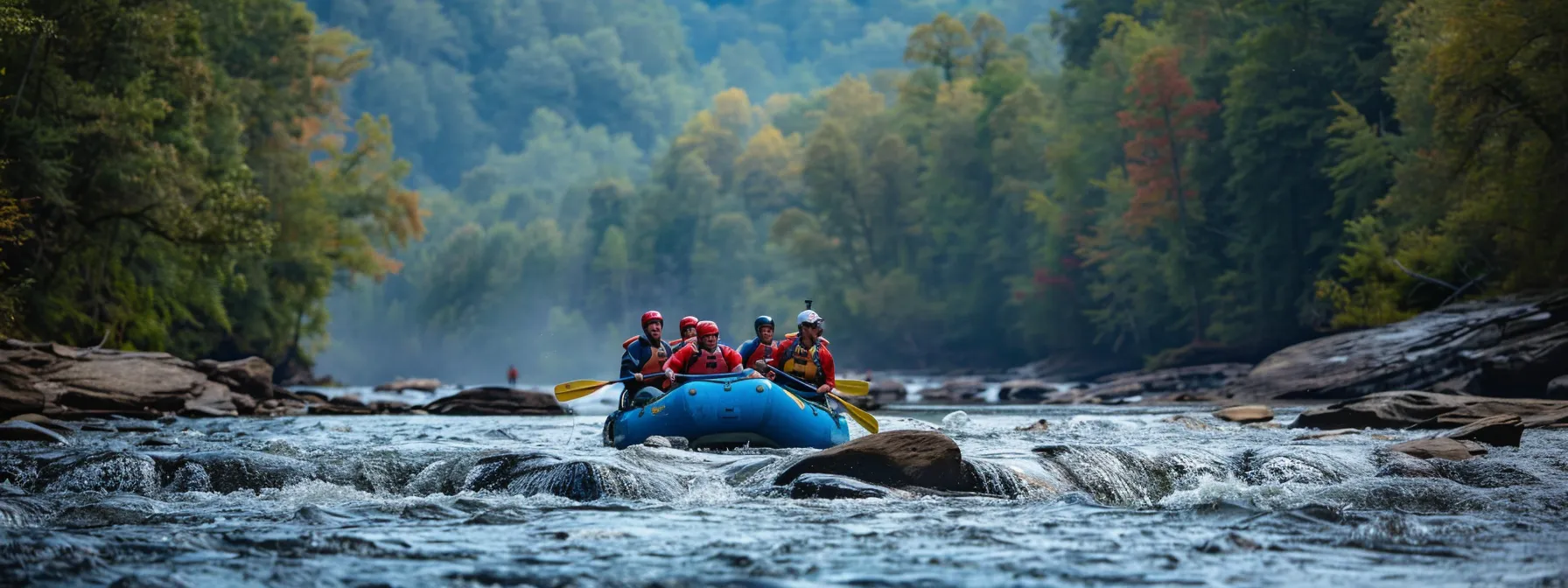 an experienced guide confidently leads a group through rapids on the ocoee river, ensuring safety and enjoyment for all.