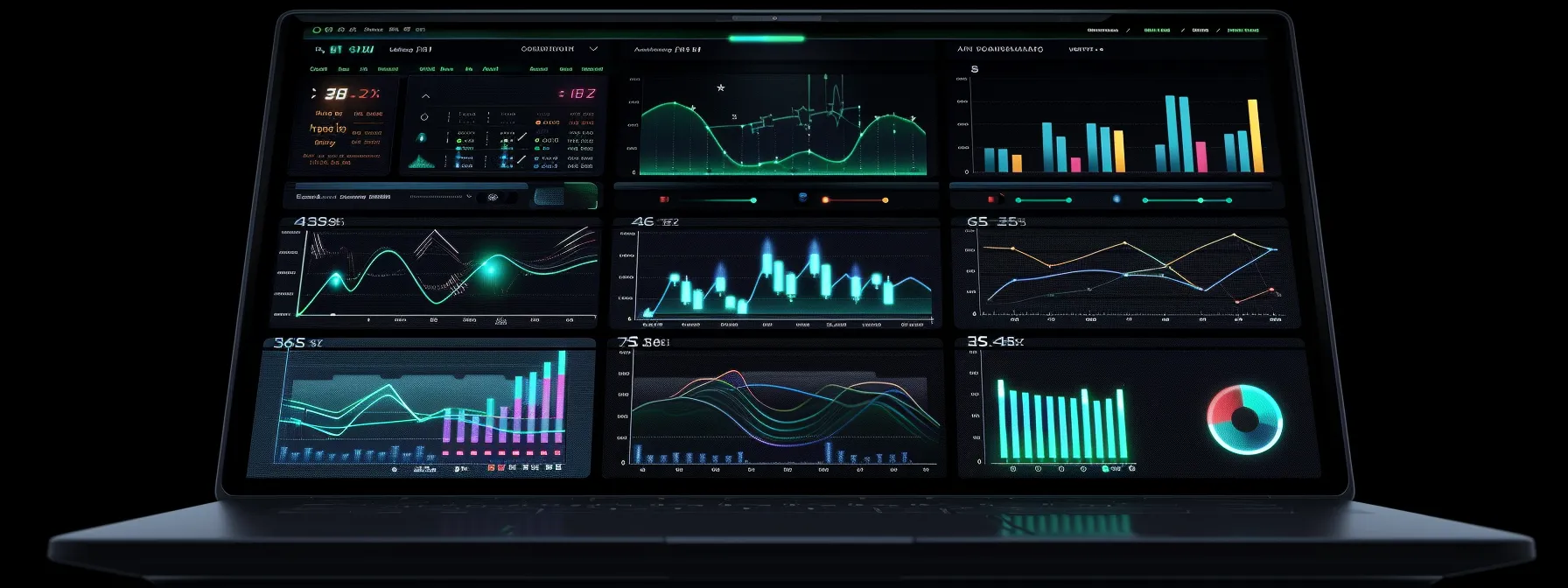 a laptop displaying interactive analytics tools and seo metrics, surrounded by charts and graphs, symbolizing the integration of technology in holistic seo strategies.