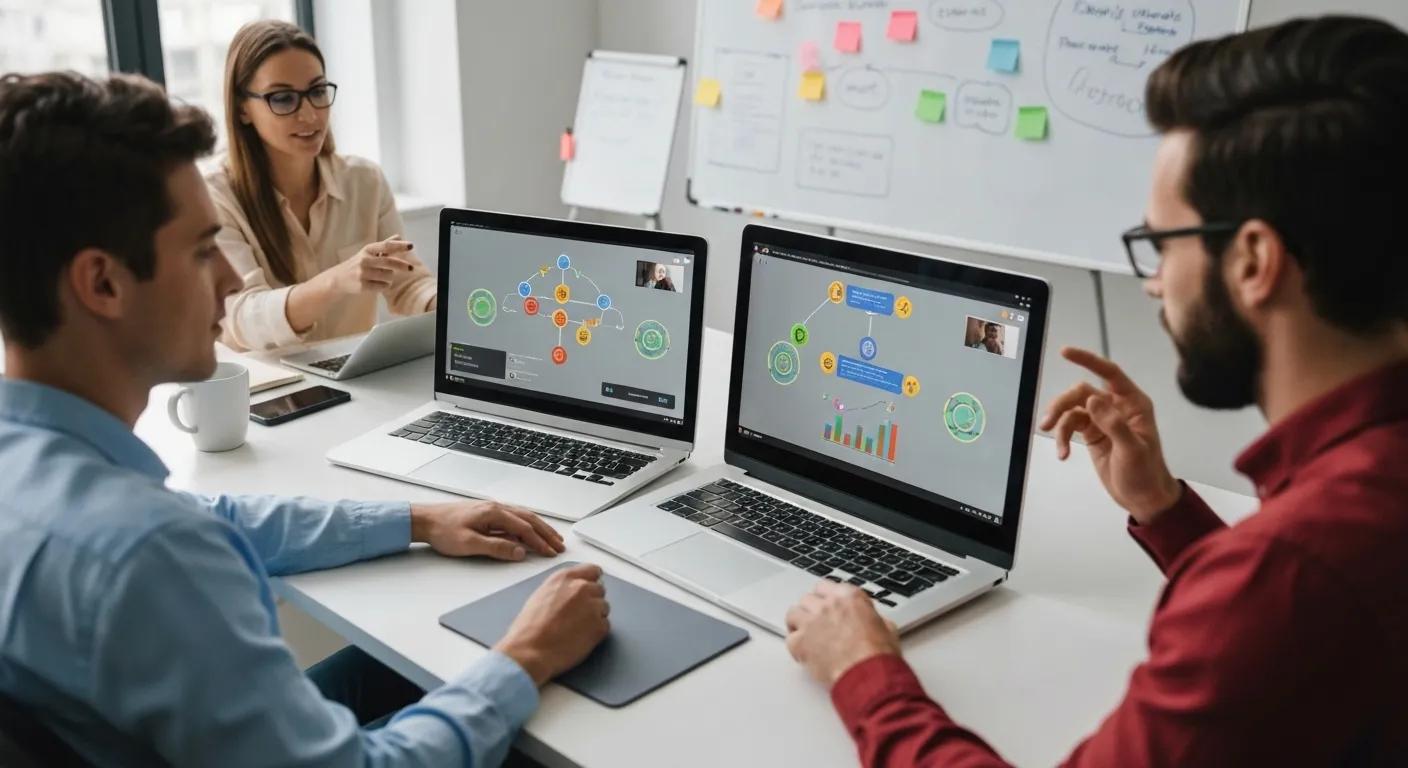 Remote team collaborating in a virtual problem-solving game, highlighting digital interaction and teamwork