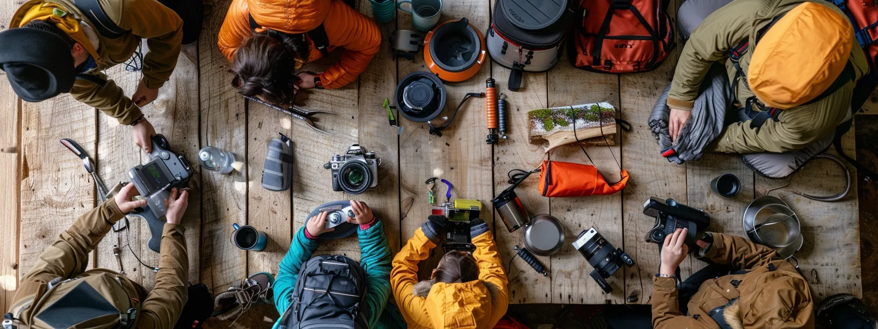 a family packing outdoor gear, cooking supplies, and entertainment items for their cabin stay.