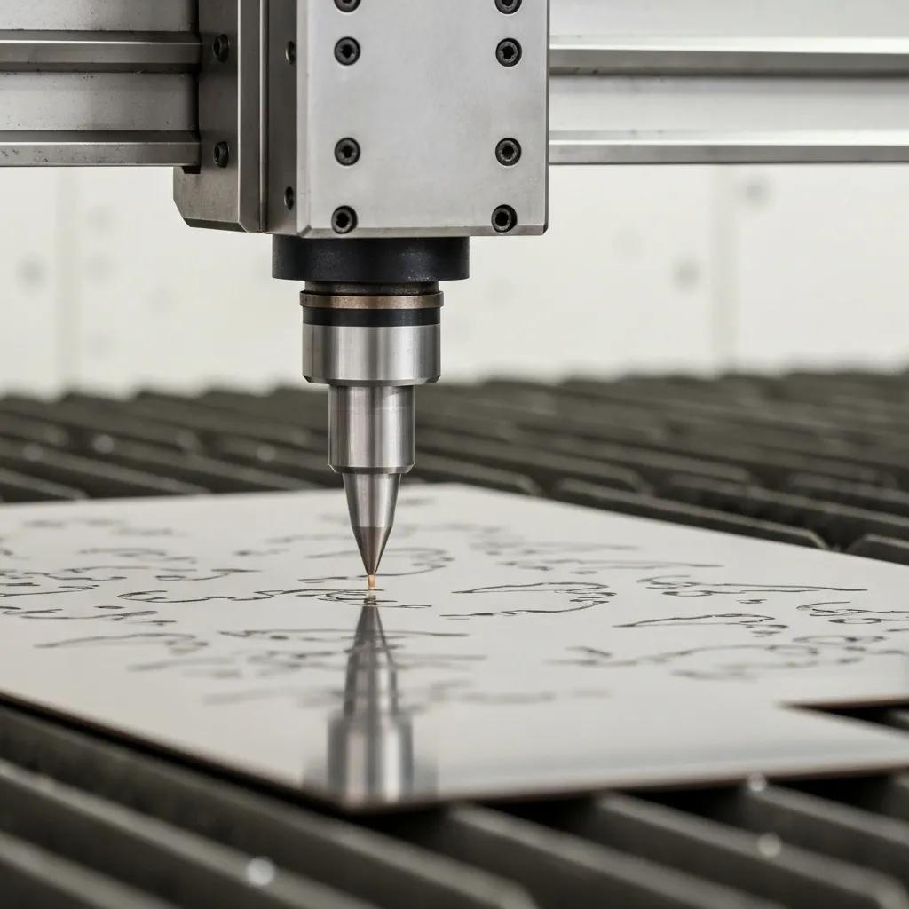 CNC machine cutting sheet metal with precision in a fabrication workshop