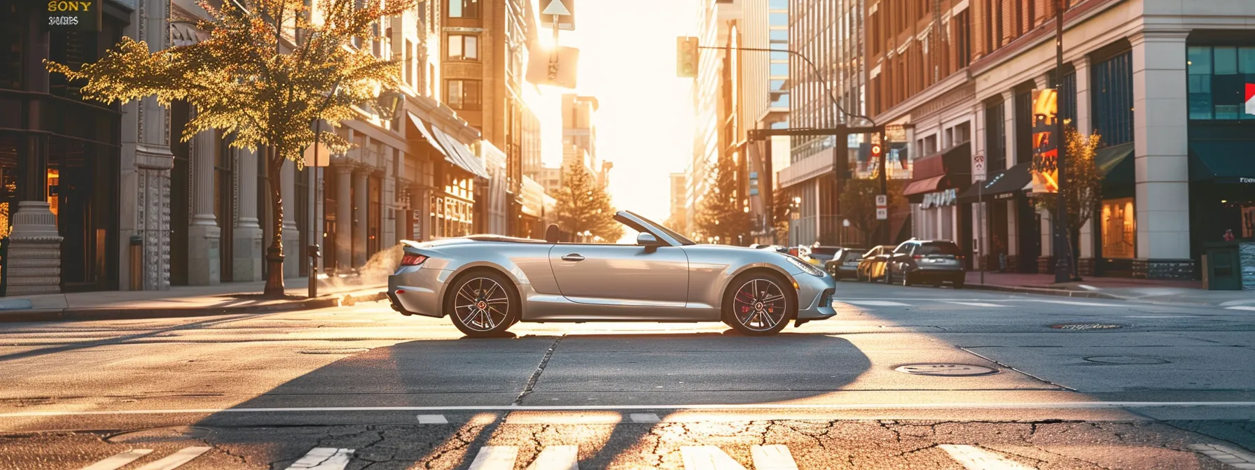 a sleek, top-down luxury convertible parked in a bustling indianapolis street, symbolizing savings and wise investment.