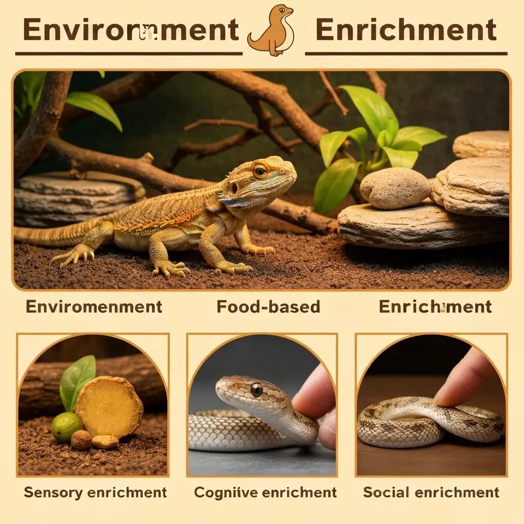 Visual representation of five types of reptile enrichment enhancing habitats