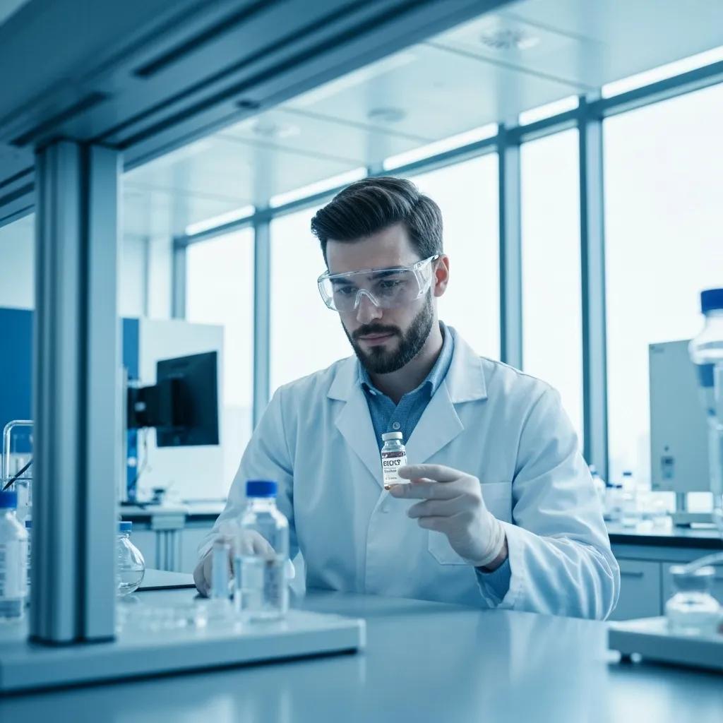 Researcher examining BPC 157 peptide in a laboratory setting