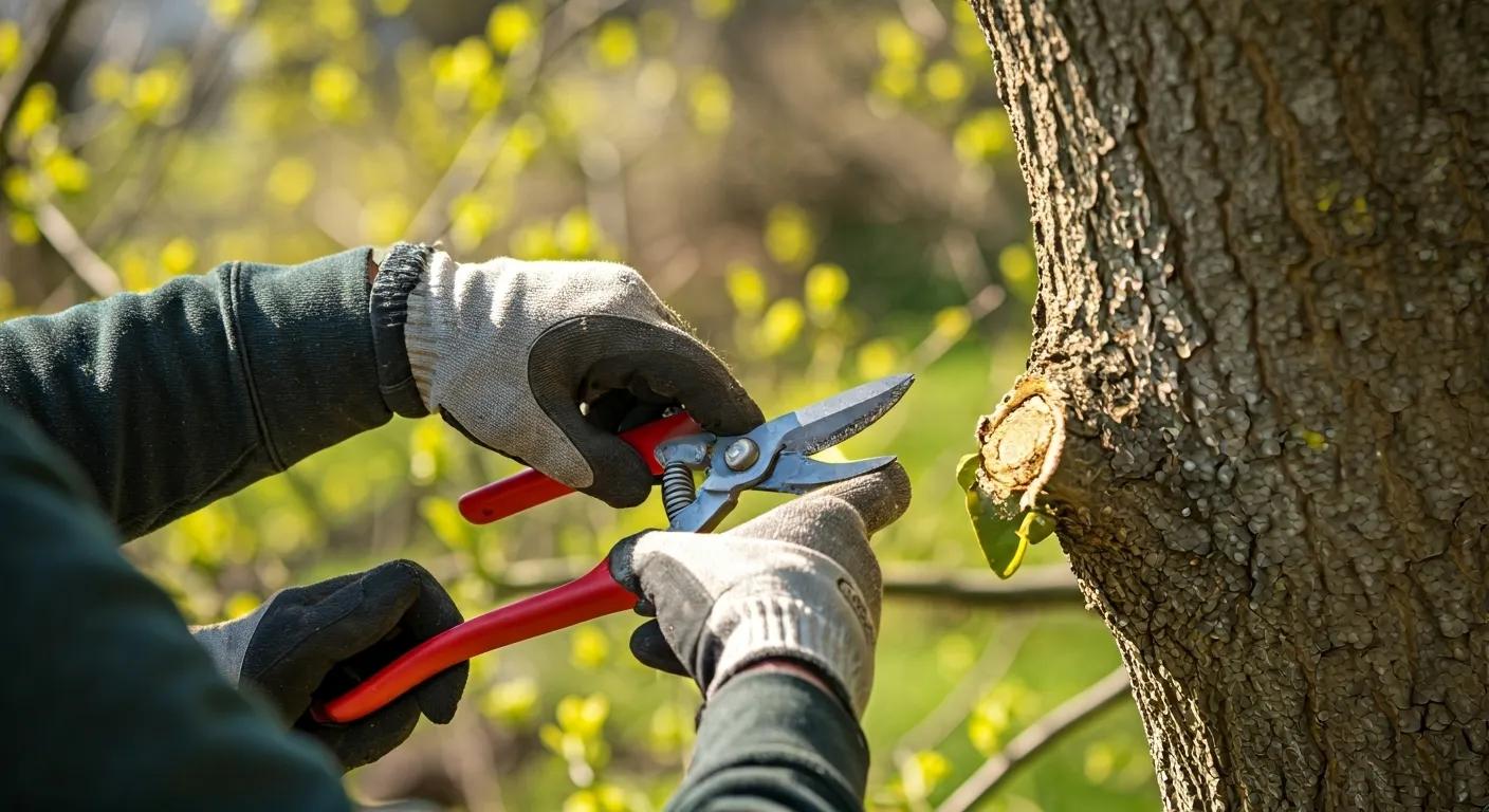 Certified arborist pruning a tree in spring, demonstrating proper techniques for tree health