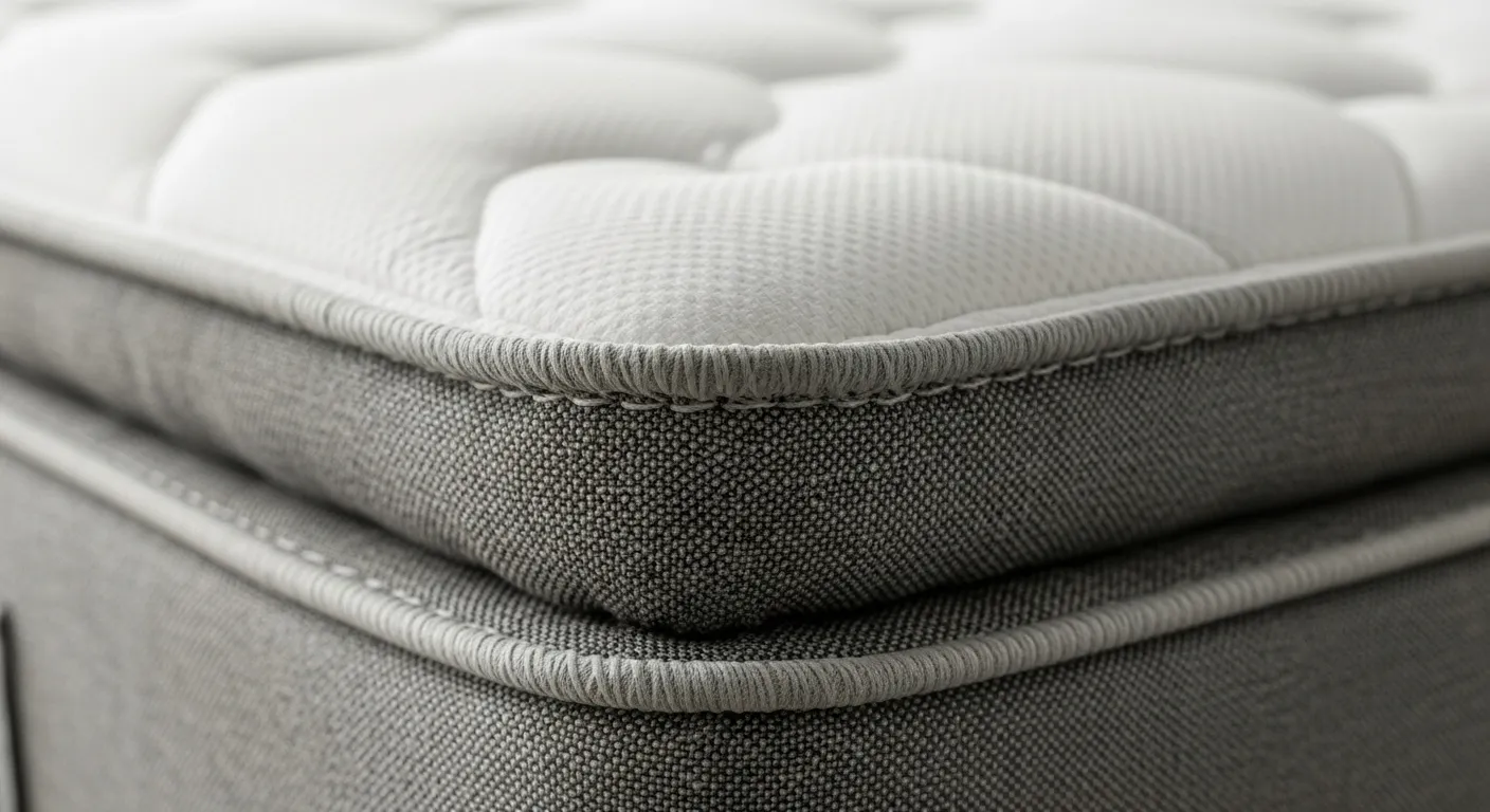 Close-up of a high-quality mattress corner showing fabric texture and stitching detail. Close-up of a high-quality mattress corner showing fabric texture and stitching detail.